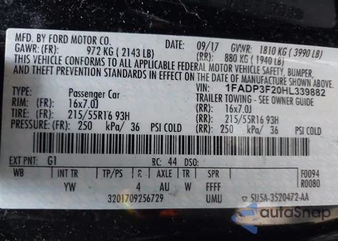 2017 Ford Focus Se z USA, uszkodzony, nr VIN 1FADP3F20HL339882